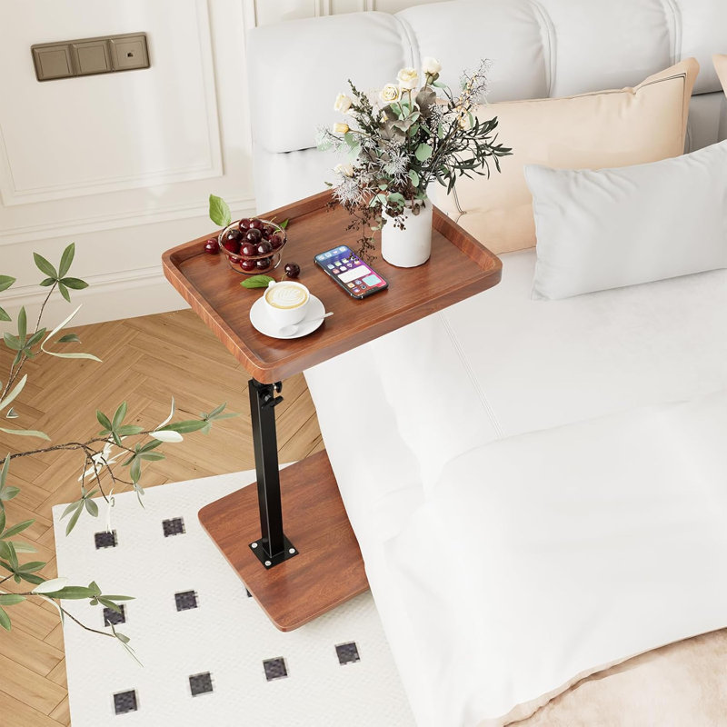 C Table End Table Adjustable Height 360 Swivel TV Tray Table for Small Spaces Couch Tables That Slide Under C Shaped Side Tables Living Room and